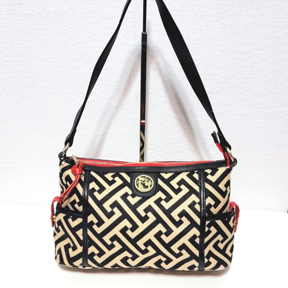 Spartina Stylish Black and‎ Cream Natural Linen Shoulder Bag. P191